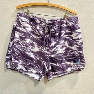 Playboy Swim Shorts Women’s Size Large Purple White Swirl Vacation Beach